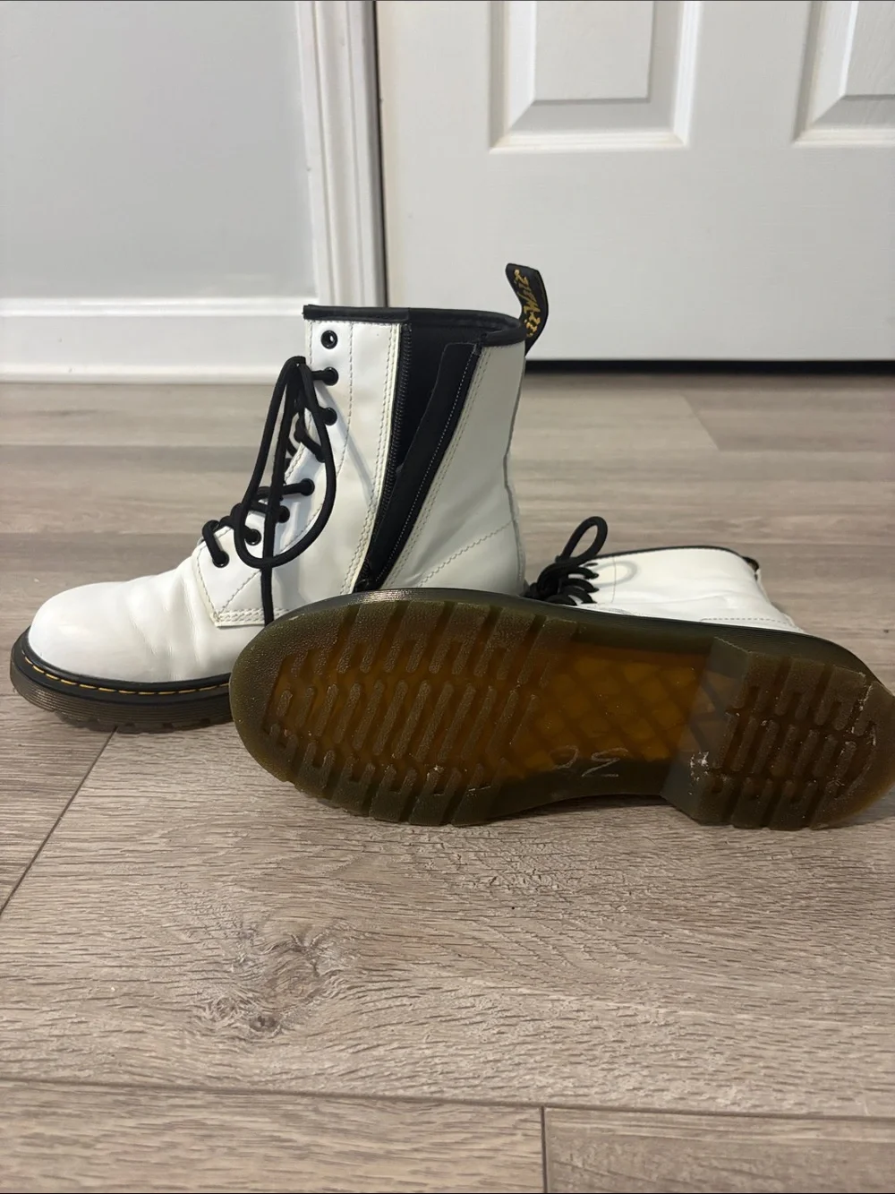 Dr. Martens White Leather Lace-Up Boots with Black Laces